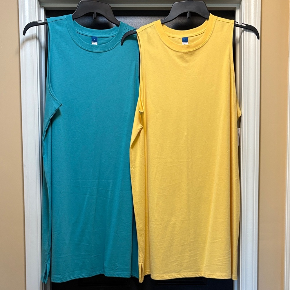 Teal and Yellow Sleeveless Dresses